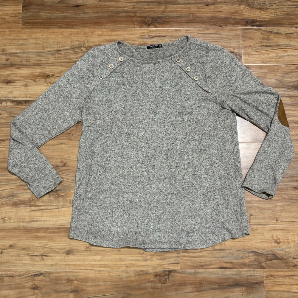 Pink Clover Luna Patch Knit Top Gray/Brown‎ Women's XXL Light Sweater Buttons